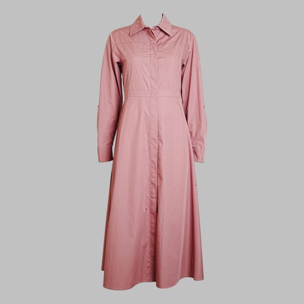 Round neck long sleeve pleated midi dress