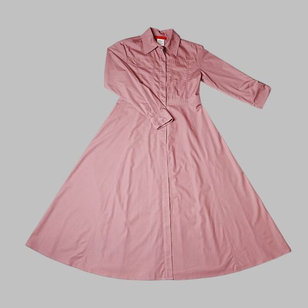 Round neck long sleeve pleated midi dress - Image 3