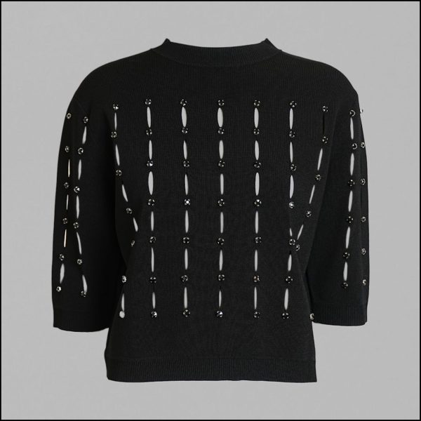 Stretch Viscose Jumper Top with Rhinestone
