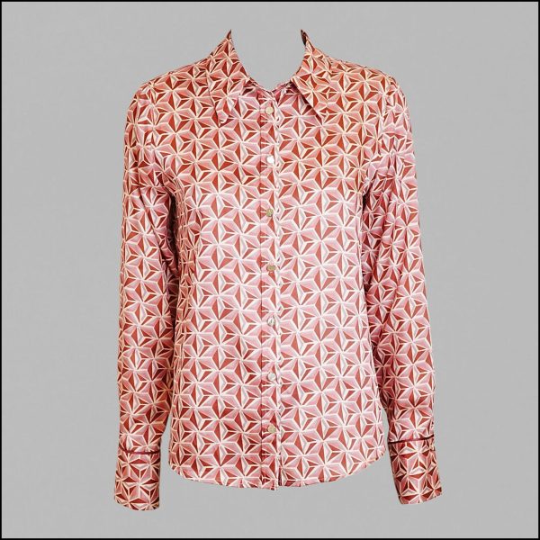 All-over geometric print twill shirt