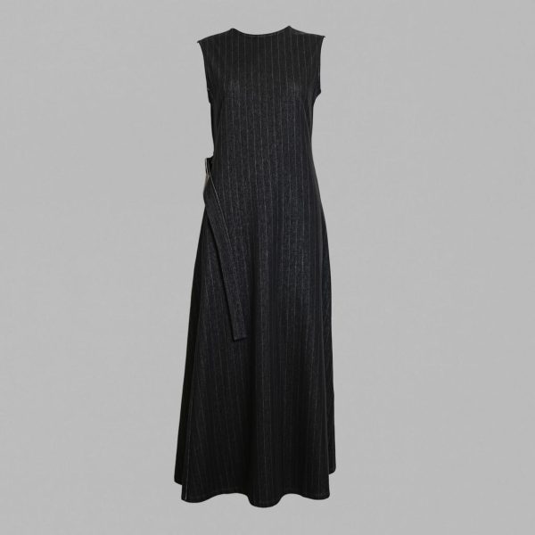 Pinstripe Chic Midi Dress