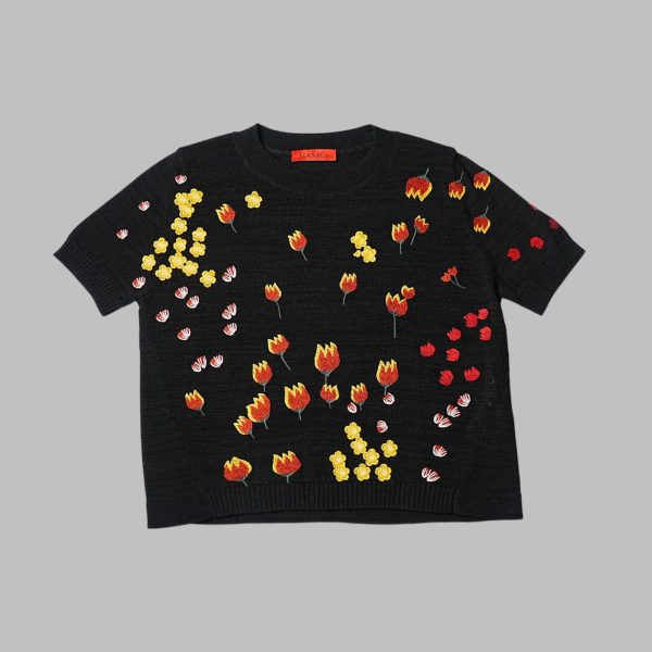Floral embroidery crew neck t-shirt - Image 3