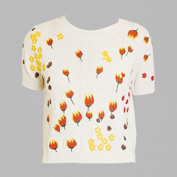 Floral embroidery crew neck t-shirt - Image 4